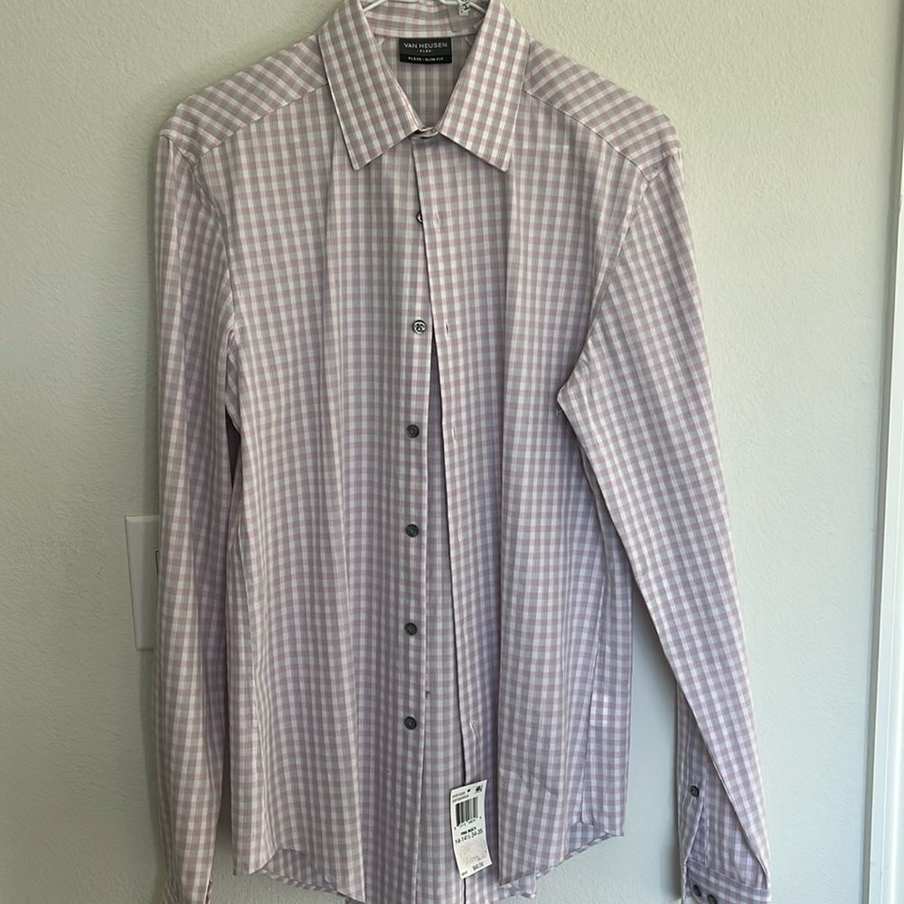 Van Heusen Men's Flex Collar Stretch Dress Shirt Pink Multi,  14.5 Sleeve 34-35